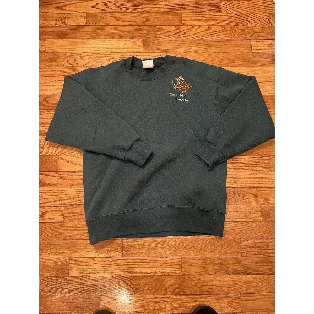 Pro Spirit Sweatshirt Men Medium Green Crewneck 1990s "Terrible Beauty" Nautical